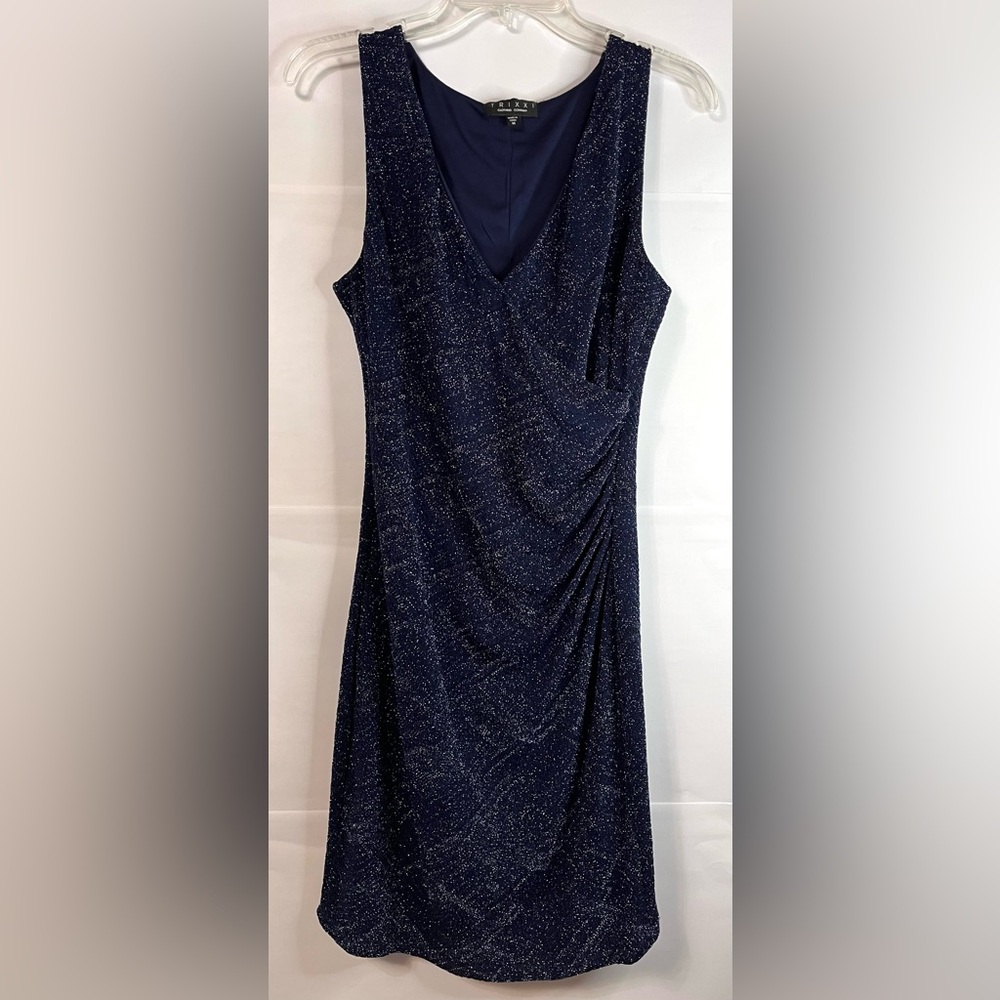 Midnight Blue Vneck Stretch Bodycon Sparkle Glitter Dress Evening Trixxi